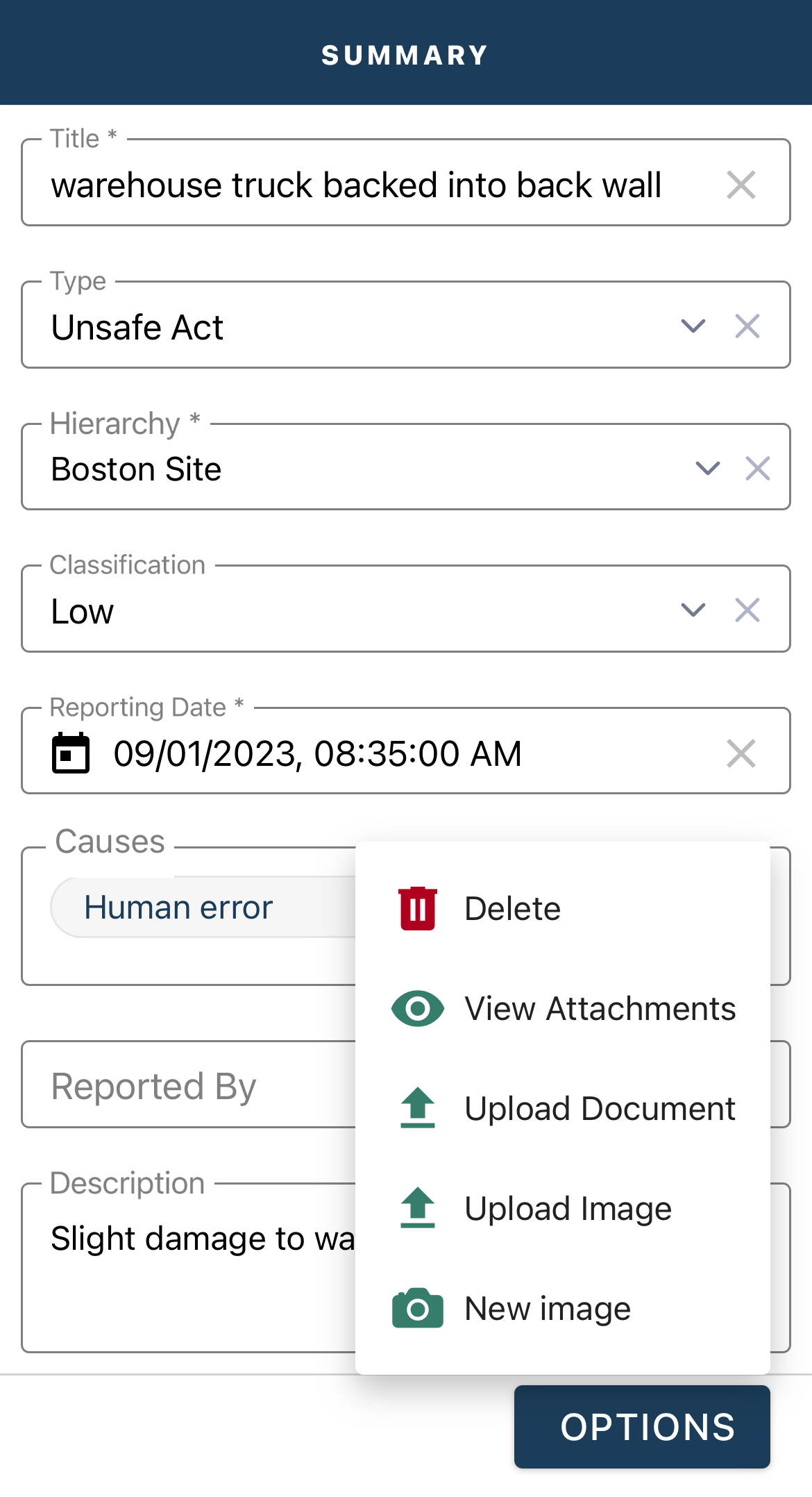 near miss reporting form in complystation mobile